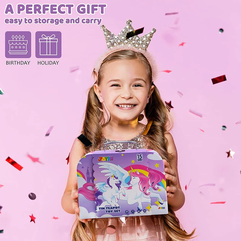 Purple Unicorn Castle Pretend Tin Teapot Set