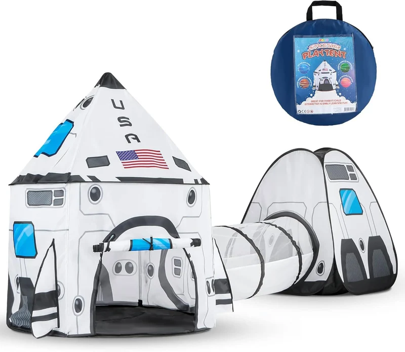 White Rocket Ship Pop Up Play Tent With Tunnel