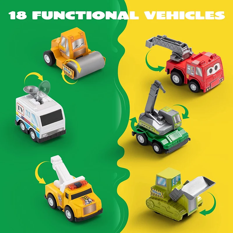 18 Pcs Pull Back City Cars and Trucks Toy