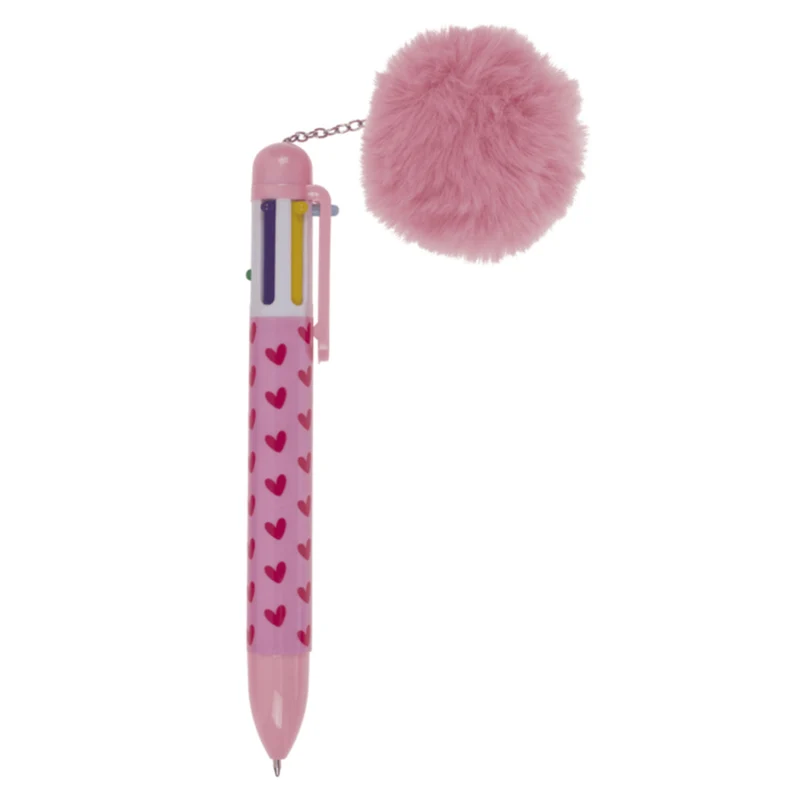 Herzen Kugelschreiber Stift Pom Pom Kuli mit 6-farbigen Minen
