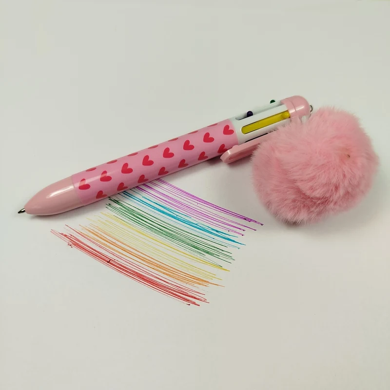 Herzen Kugelschreiber Stift Pom Pom Kuli mit 6-farbigen Minen