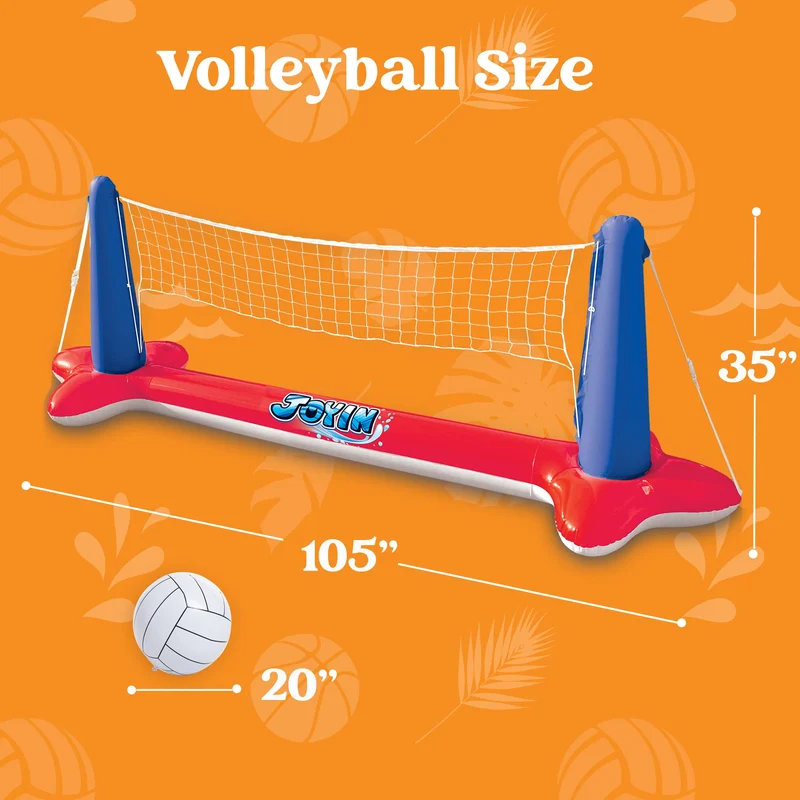 SLOOSH - Inflatable Volleyball Net & Basketball Hoops Red & Blue Pool Float Set