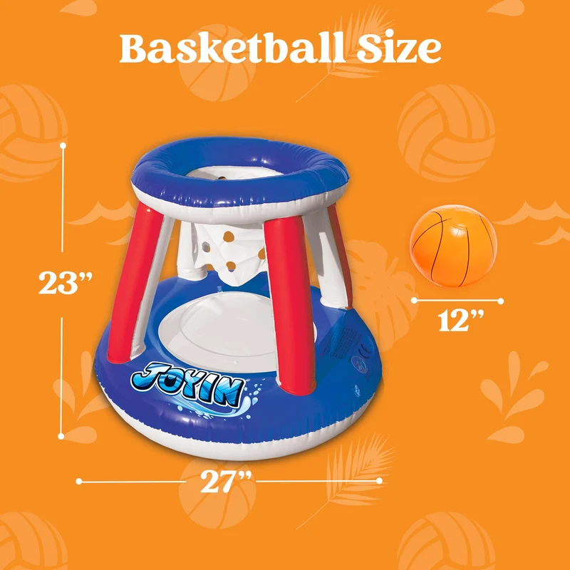 SLOOSH - Inflatable Volleyball Net & Basketball Hoops Red & Blue Pool Float Set