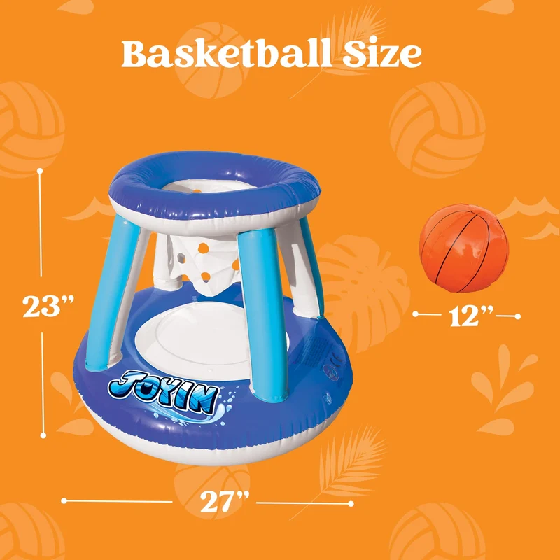 SLOOSH - Inflatable Volleyball Net & Basketball Hoops Pool Float Set, Blue