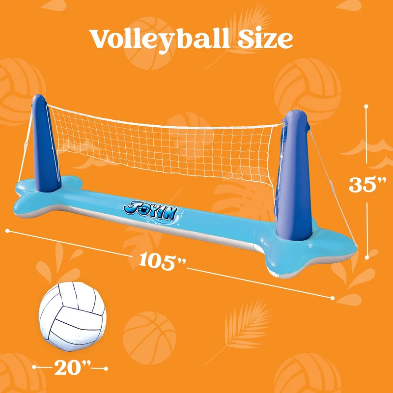 SLOOSH - Inflatable Volleyball Net & Basketball Hoops Pool Float Set, Blue