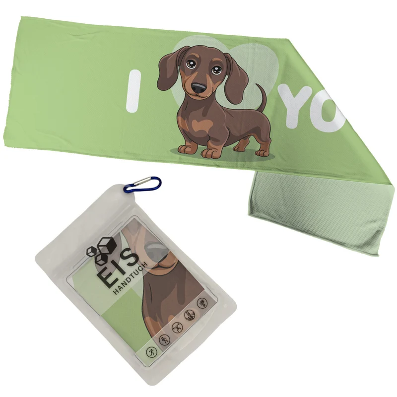 I love YOU! Dackel Eishandtuch mit Herzmotiv