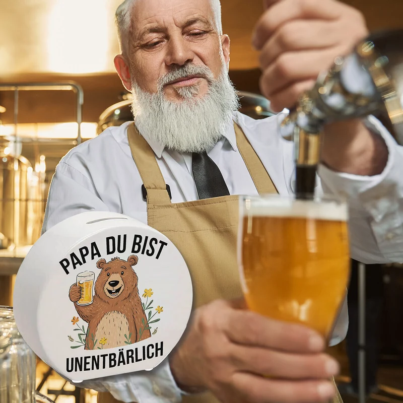 Bär mit Bier PAPA du bist UNENTBÄRLICH Spardose Vatertagsgeschenk