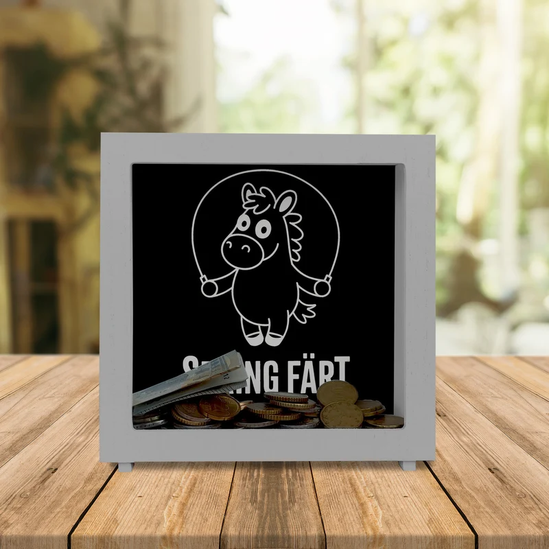 Spring Färt Spardose Pferd mt Springseil Cartoon