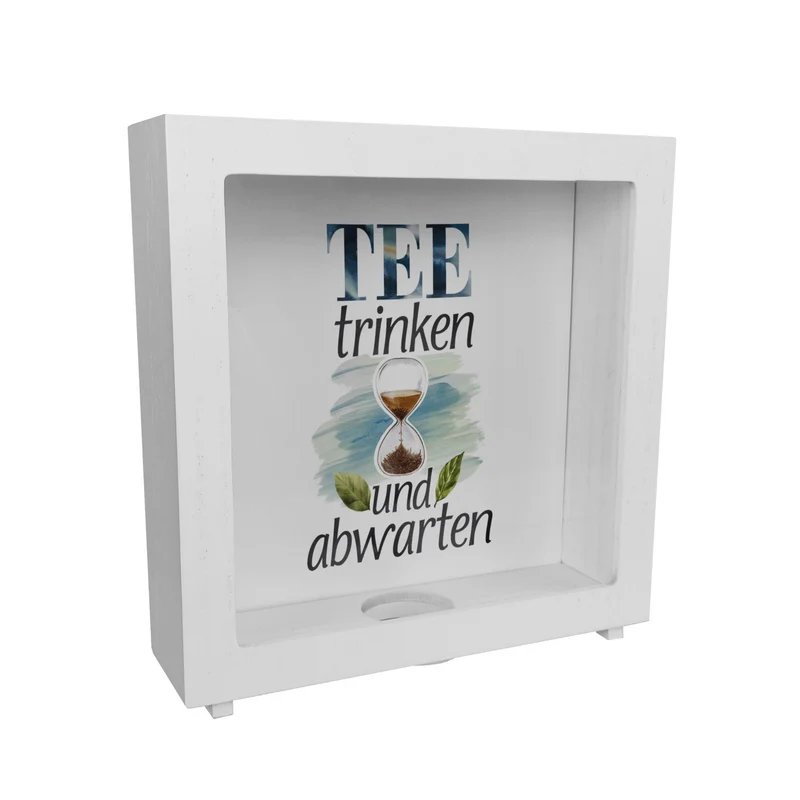Sanduhr mit Teeblättern Spardose Tee trinken und abwarten