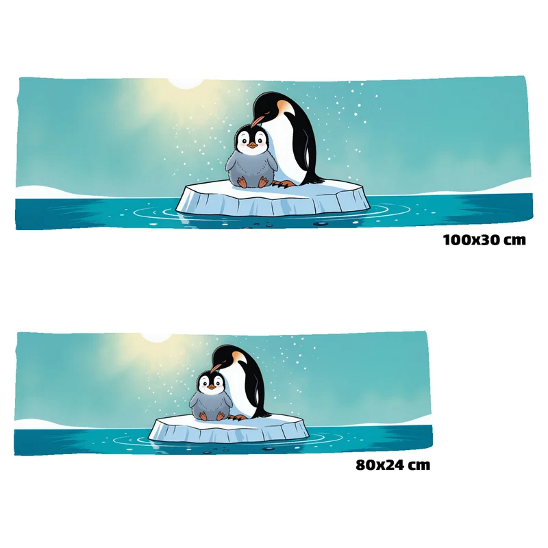 Pinguin-Baby mit Mutter auf Eisscholle Eishandtuch