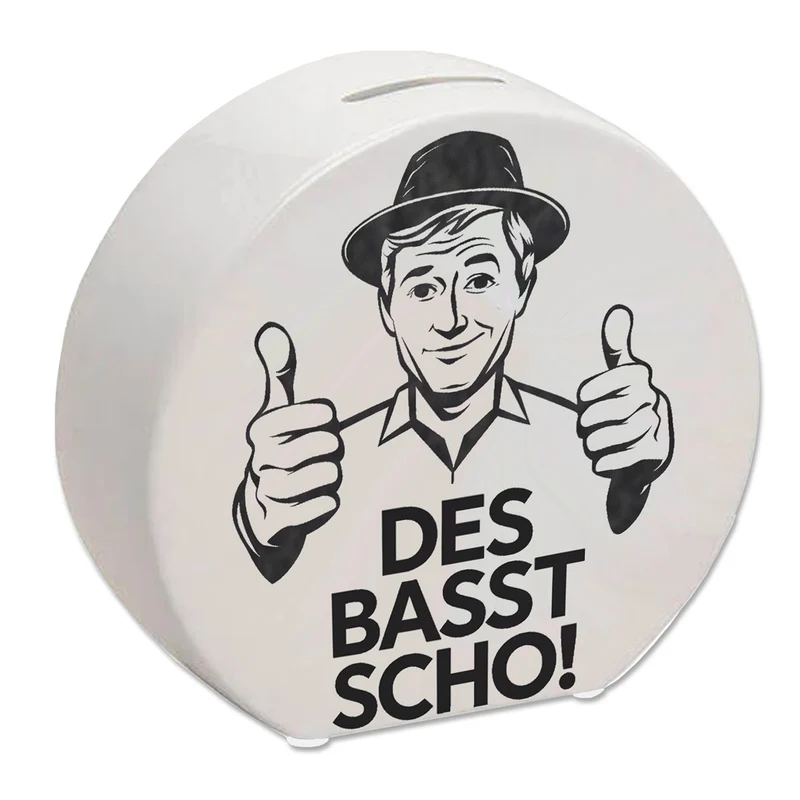 Mann mit Daumen hoch Des basst scho Spardose
