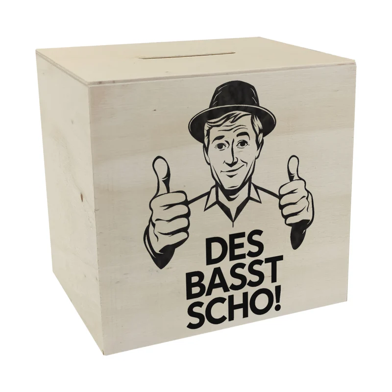 Mann mit Daumen hoch Des basst scho Spardose