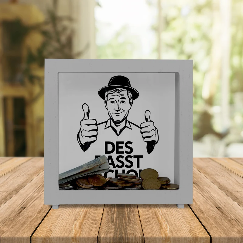 Mann mit Daumen hoch Des basst scho Spardose
