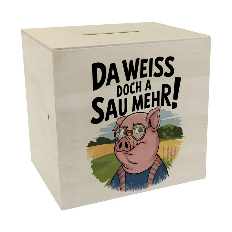 Cartoon Sau mit Brille Spardose A Sau weiß mehr