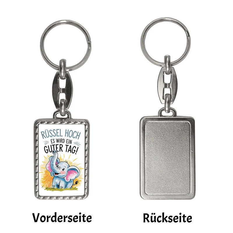 Fröhlicher Cartoon Elefant Rüssel hoch Schlüsselanhänger