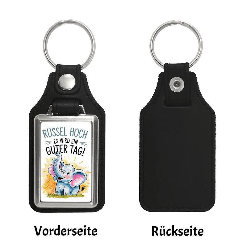 Fröhlicher Cartoon Elefant Rüssel hoch Schlüsselanhänger