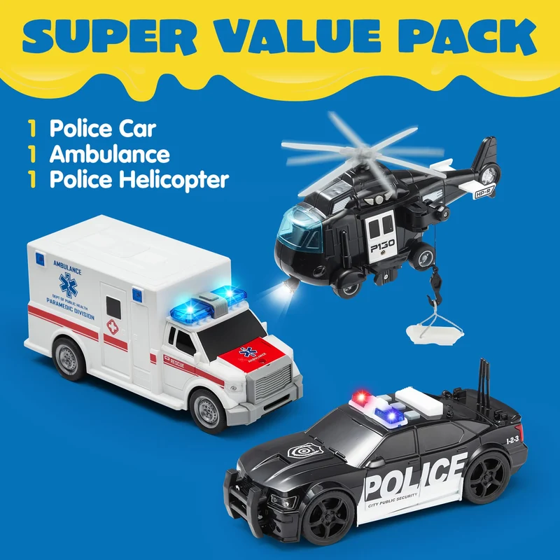 3 Pcs City Hero Police Vehicle Toy Set