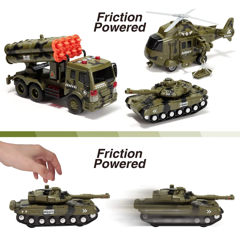 3 in 1 Friction Powered Siren Military Vehicle Toy