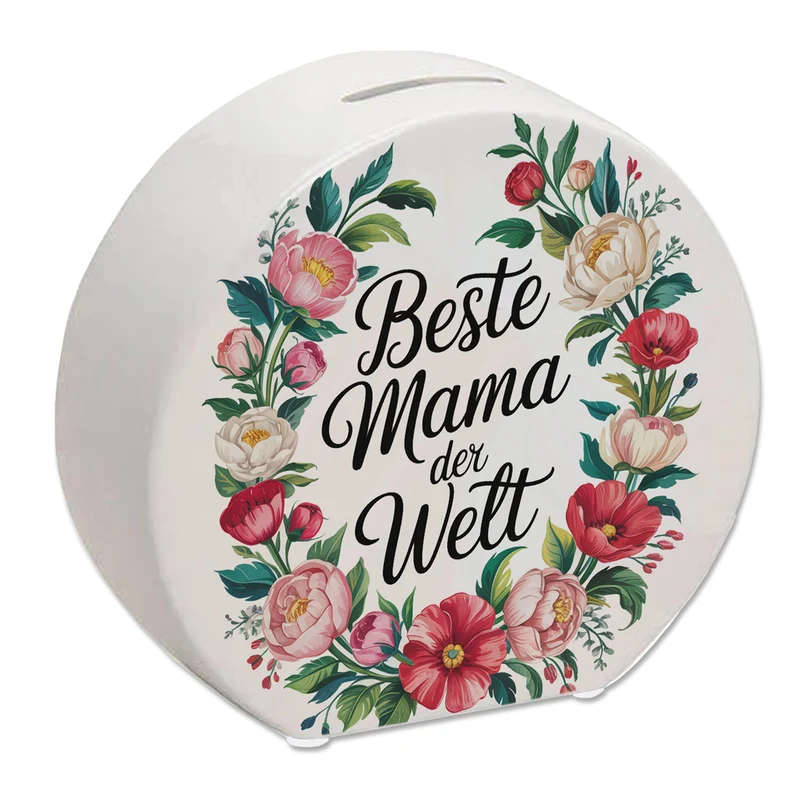 Beste Mama der Welt Spardose Blumenkranz