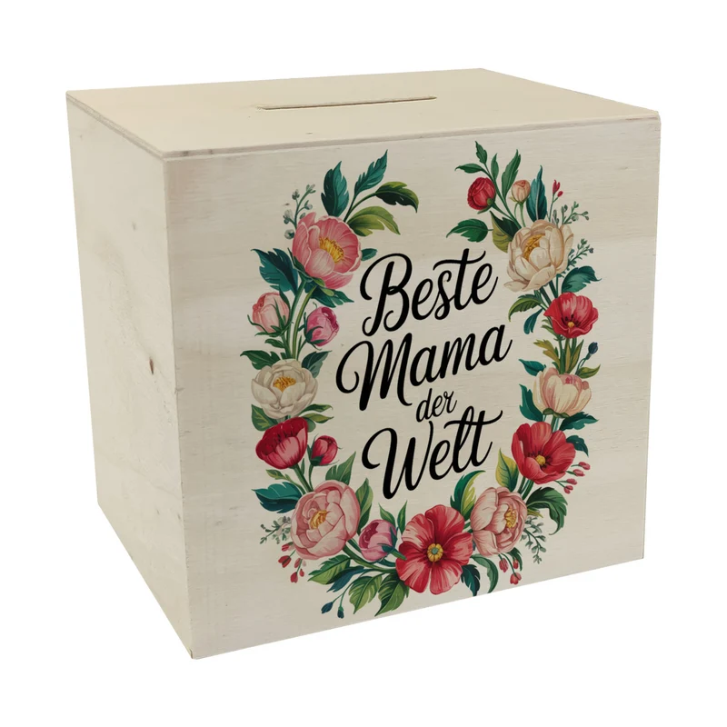Beste Mama der Welt Spardose Blumenkranz