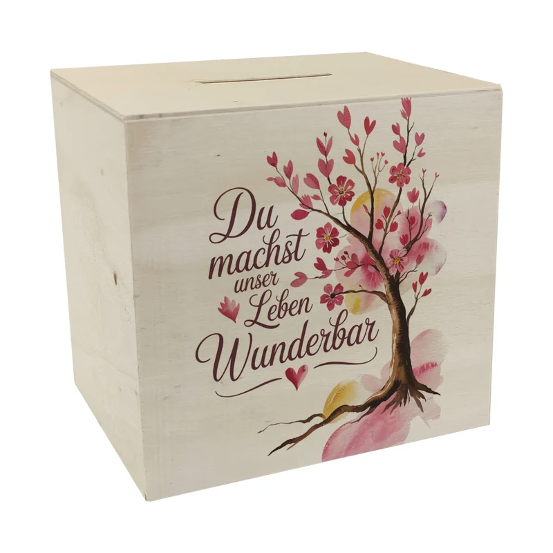 Du machst unser Leben wunderbar Spardose Baum mit Blumen