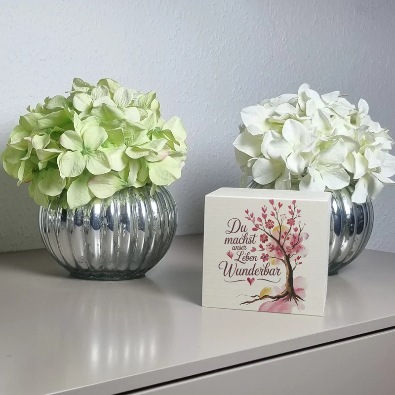 Du machst unser Leben wunderbar Spardose Baum mit Blumen