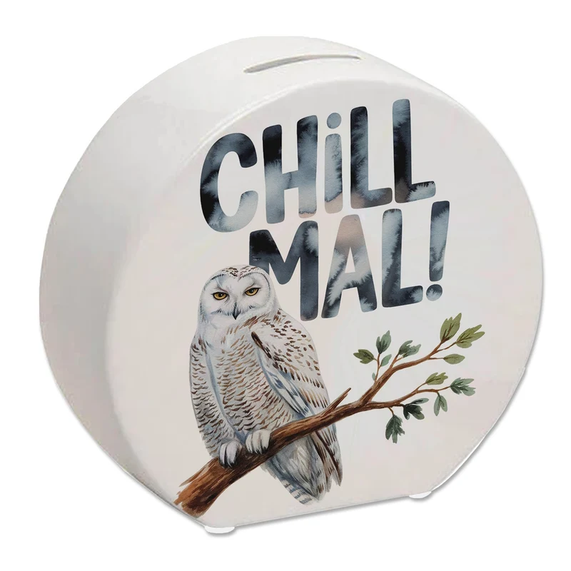 Entspannte Schneeeule Chill mal Spardose