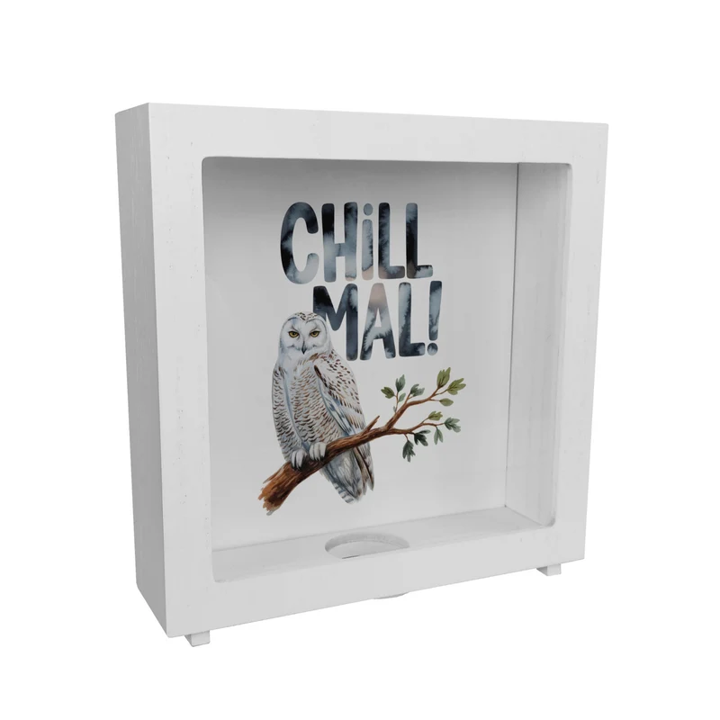 Entspannte Schneeeule Chill mal Spardose