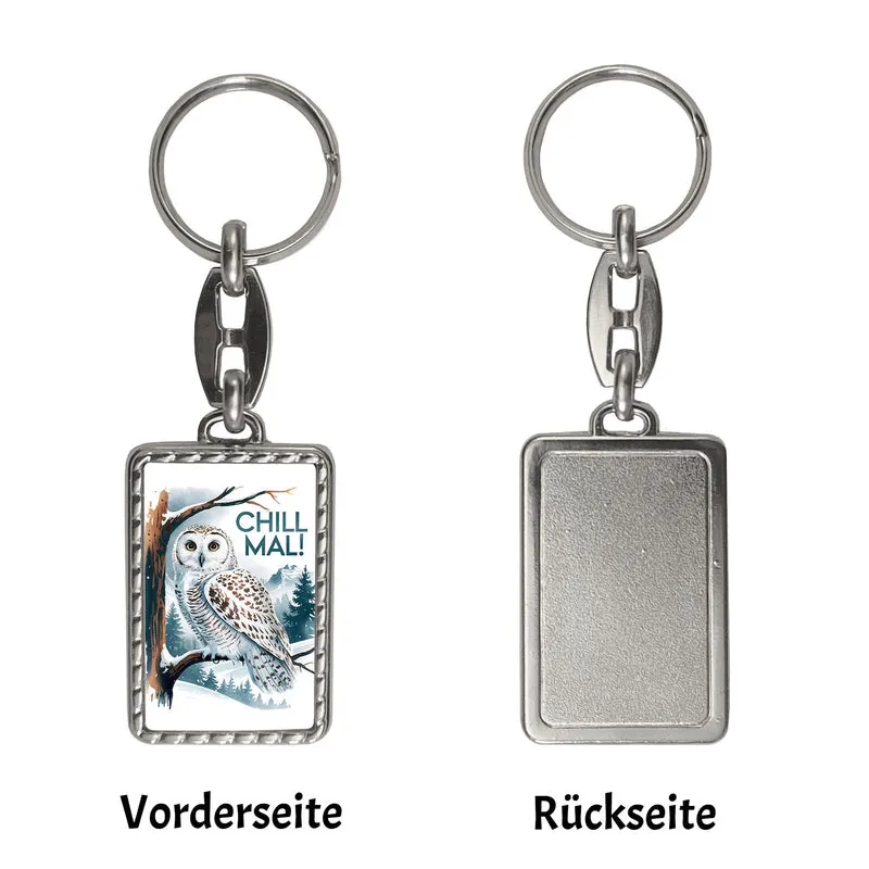 Chill mal Schlüsselanhänger Schneeeule auf Ast