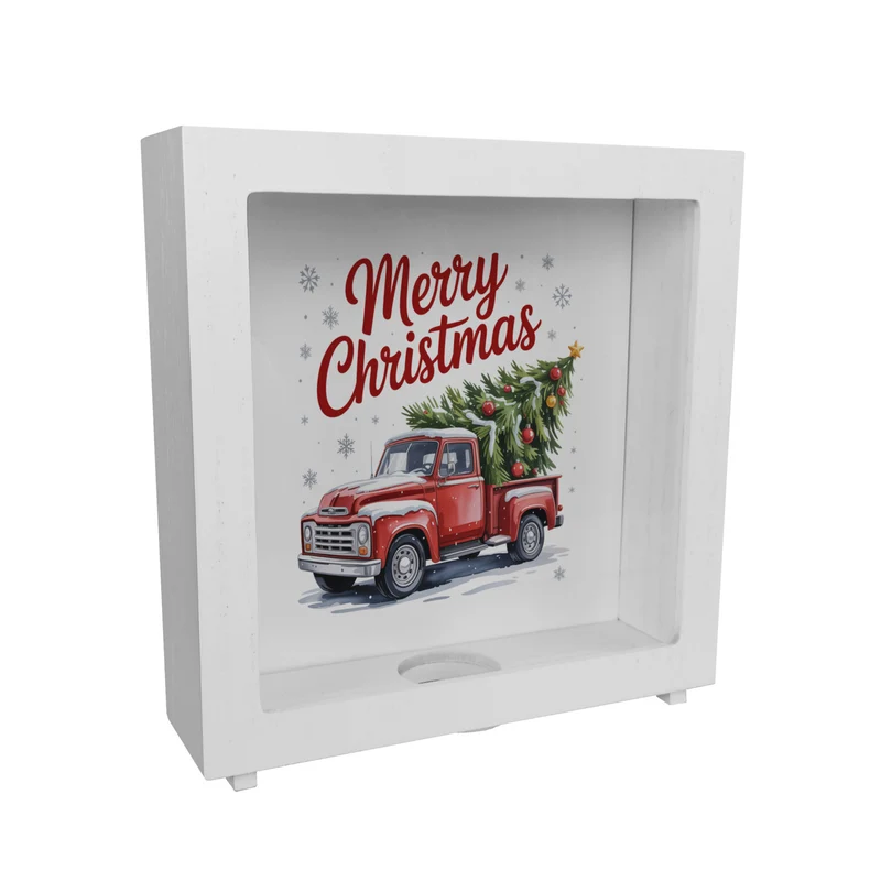 Merry Christmas Spardose mit Rotem Truck und Weihnachtsbaum