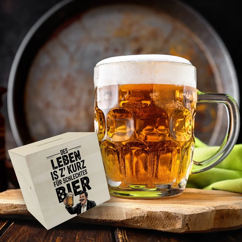 Leben zu kurz für schlechtes Bier Spardose Mann mit Bierkrug