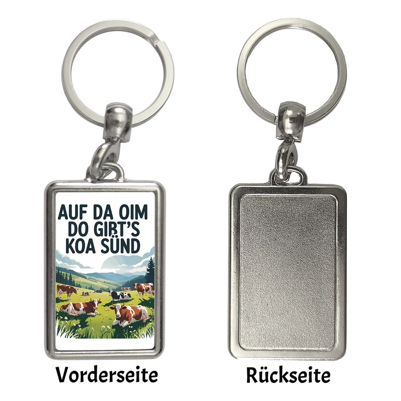 Auf da Oim, do gibt's koa Sünd Schlüsselanhänger Berglandschaft mit Kühen