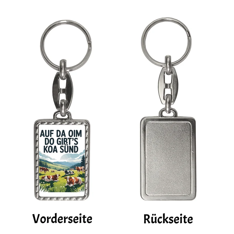 Auf da Oim, do gibt's koa Sünd Schlüsselanhänger Berglandschaft mit Kühen