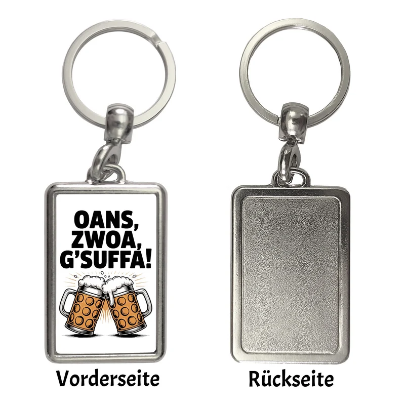 Zwei Bierkrüge Oans, zwoa, g’suffa Schlüsselanhänger
