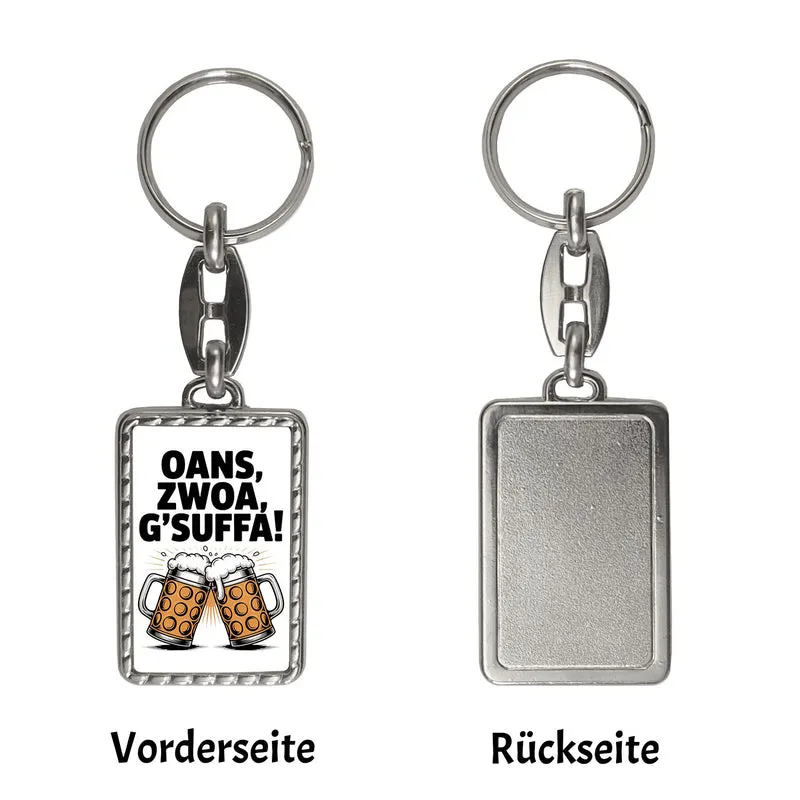 Zwei Bierkrüge Oans, zwoa, g’suffa Schlüsselanhänger