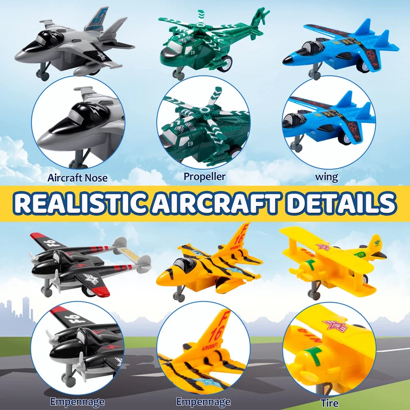 Pull Back Aircraft Toy Set, 16Pcs