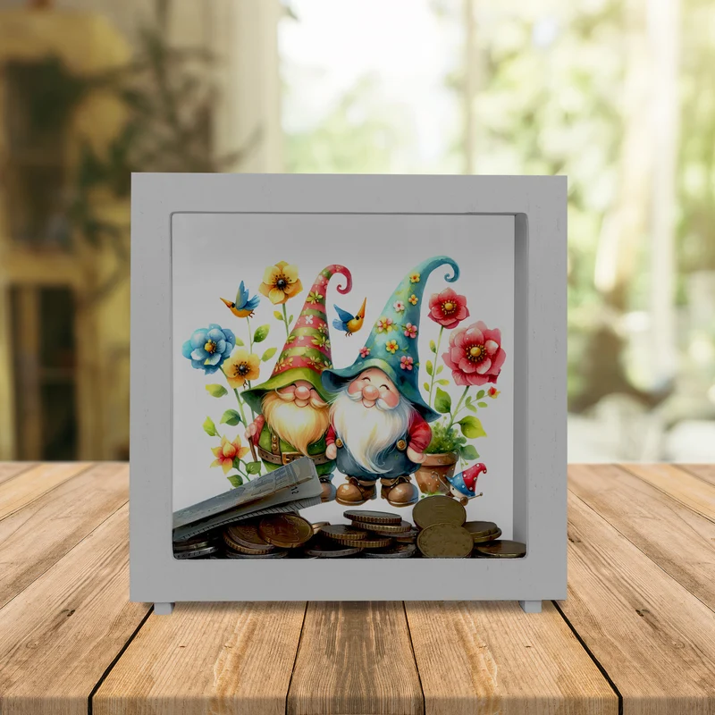 Gartenzwerge mit Blumen Spardose