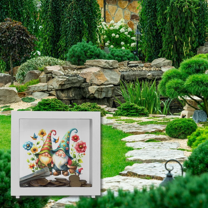 Gartenzwerge mit Blumen Spardose