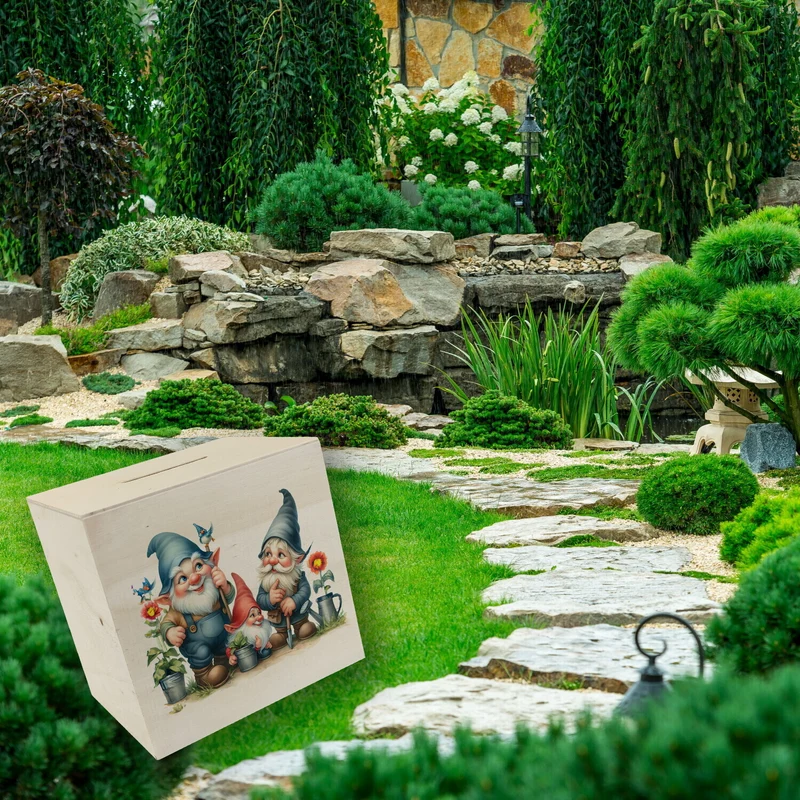 Drei lustige Gartenzwerge Spardose