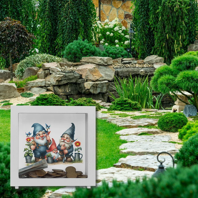 Drei lustige Gartenzwerge Spardose
