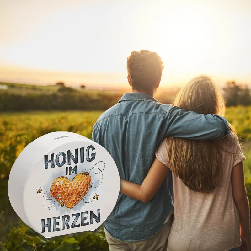Honig im Herzen Spardose Herz Honigwaben