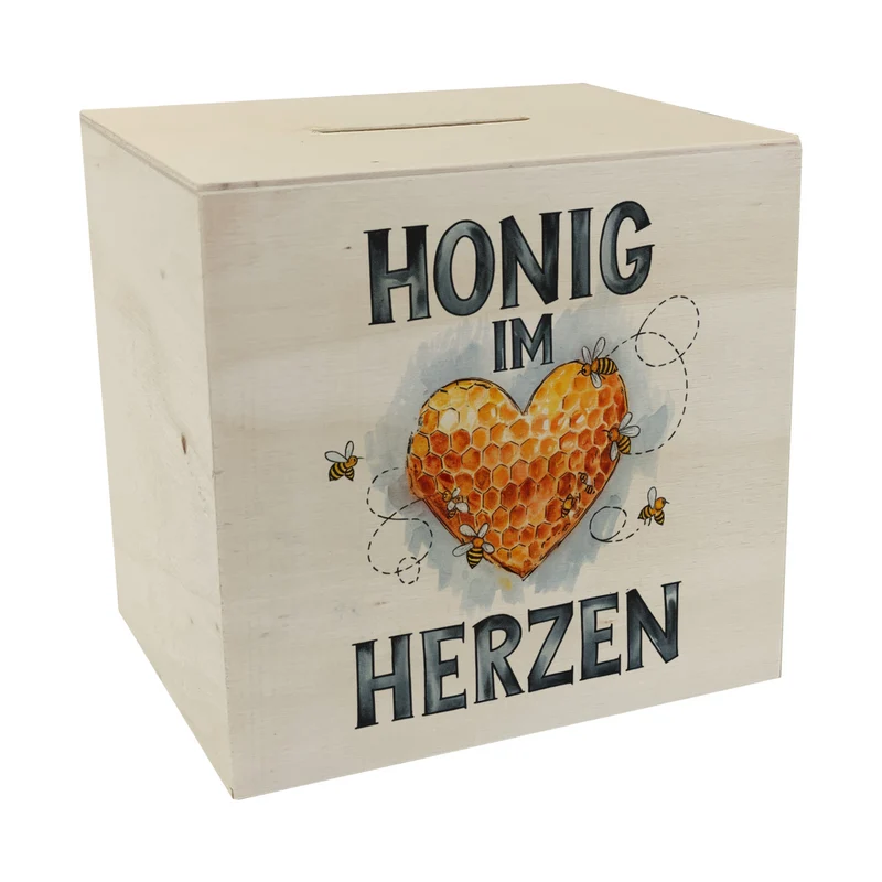 Honig im Herzen Spardose Herz Honigwaben