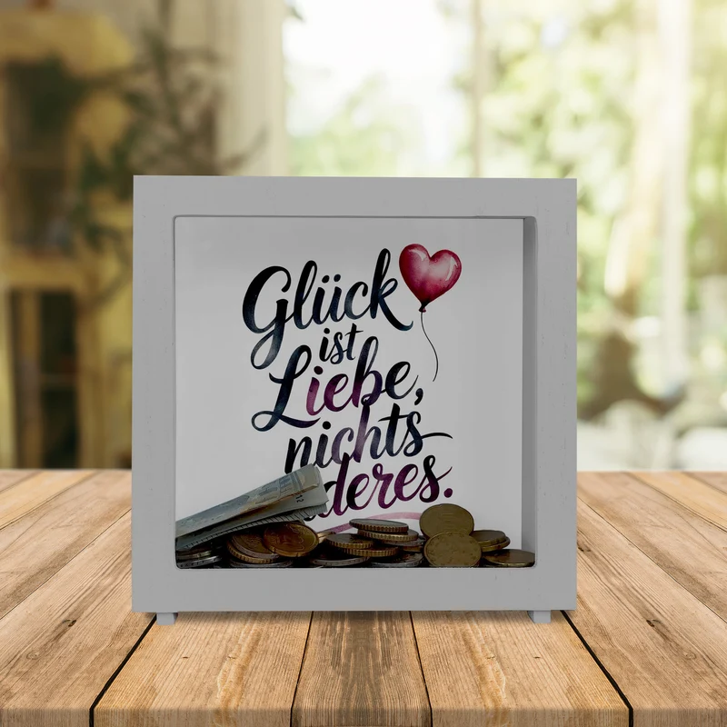 Glück ist Liebe Spardose Herz Luftballon