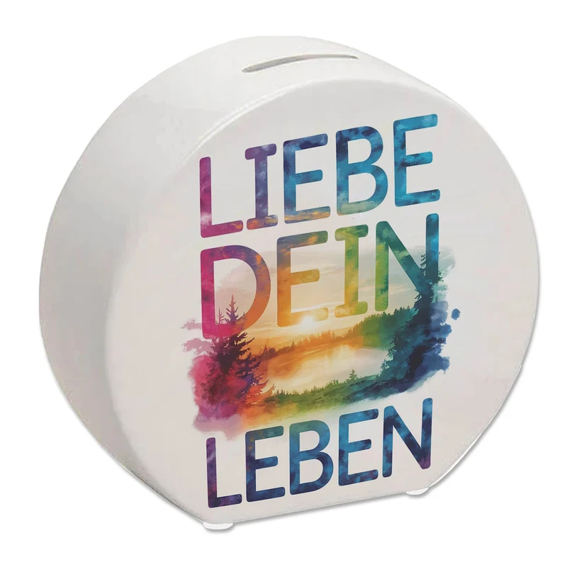 Liebe dein Leben Spardose Aquarell Design