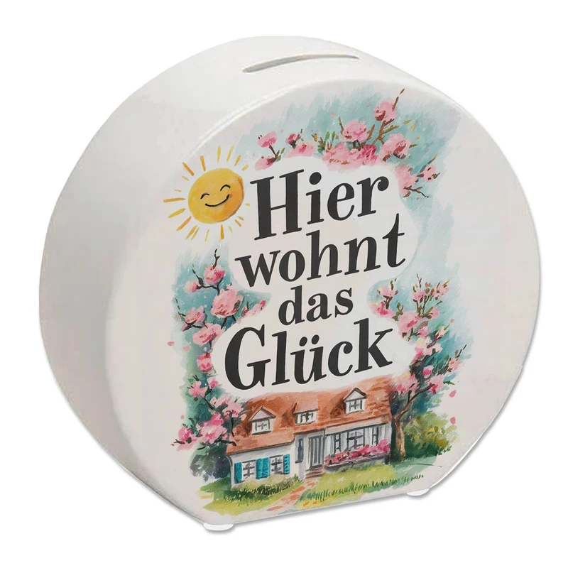 Hier wohnt Glück Spardose Aquarell Dekoration