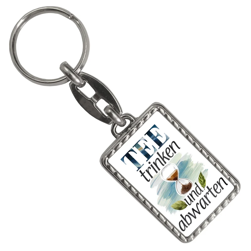 Sanduhr mit Teeblättern Schlüsselanhänger Tee trinken und abwarten
