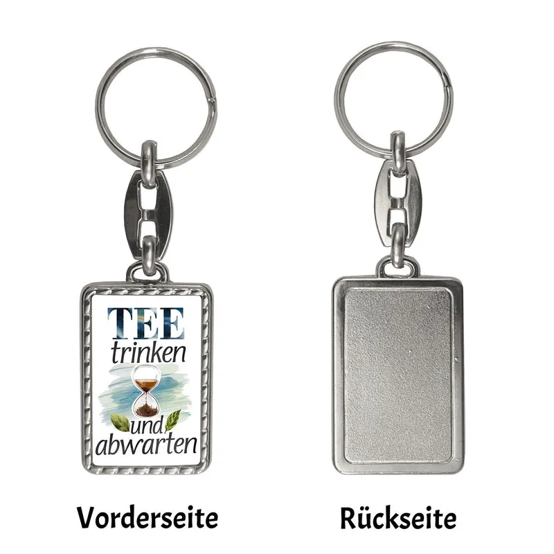 Sanduhr mit Teeblättern Schlüsselanhänger Tee trinken und abwarten