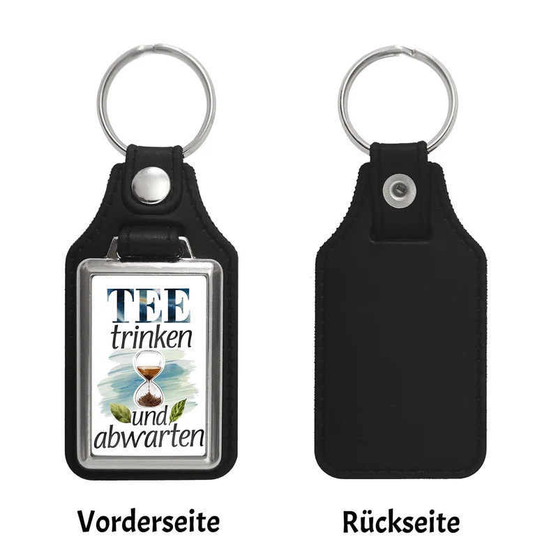 Sanduhr mit Teeblättern Schlüsselanhänger Tee trinken und abwarten