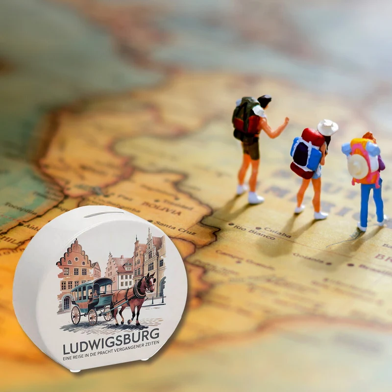Ludwigsburg Reise Spardose Pferdekutsche auf Kopfsteinpflaster