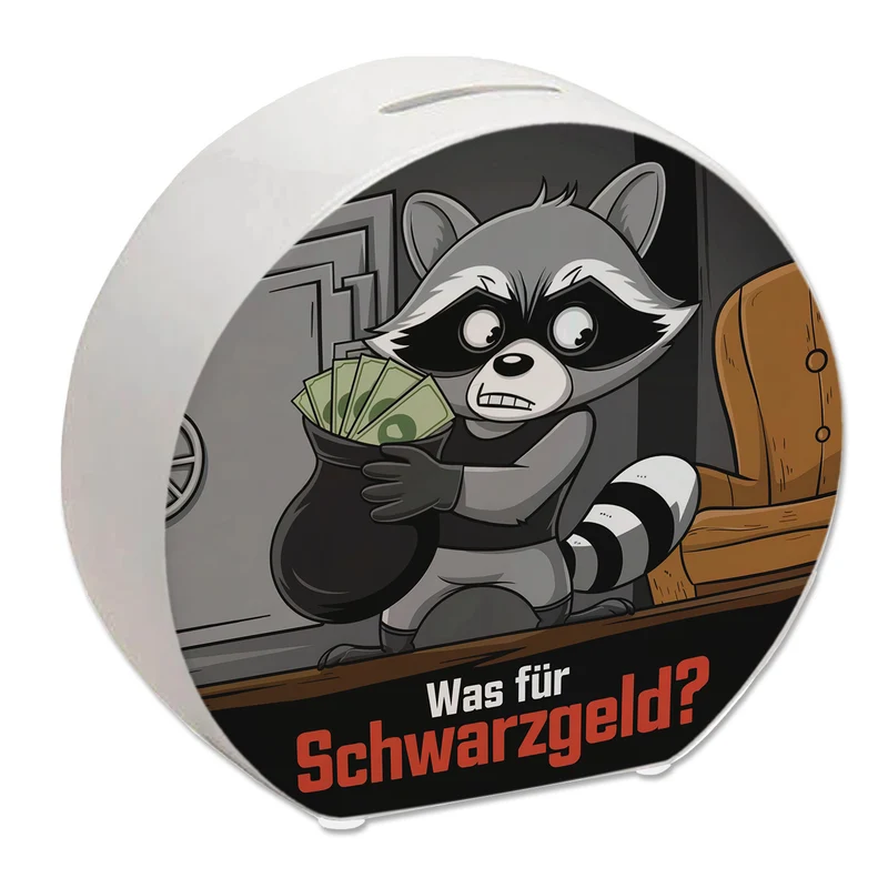 Schwarzgeld Spardose mit diebischem Waschbär